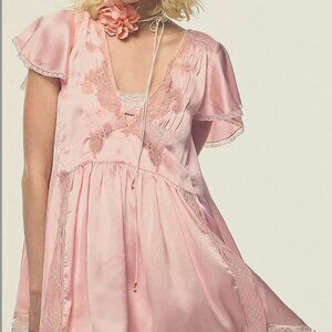 NWT Free People Wildest Rose Pink Satin Lace Tunic Babydoll Dress- XL